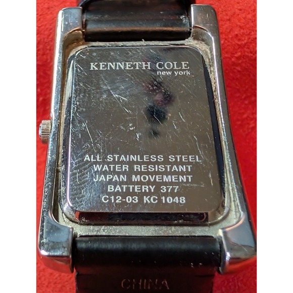 Kenneth Cole Tank Watch Women 25mm Silver Tone Black Leather Band New Battery